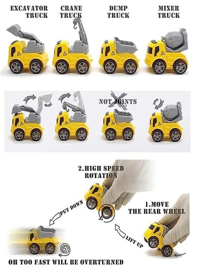 GoldiMec Pack of 4 Mini Construction Dumper Excavator Crane Cement Mixer Truck Set Toy(Yellow, Pack of: 4) - Image 3